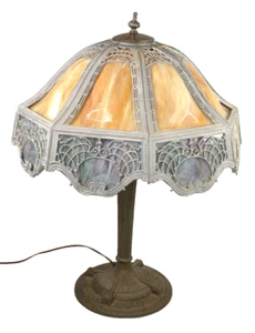 Bump Slag Glass Lamp Antique Candlestick Curved Filigree Rainbow Lg Miller? - Picture 1 of 14
