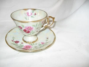 vintage Norleans October Cosmos iridescent pedestal tea cup and saucer set - Picture 1 of 3