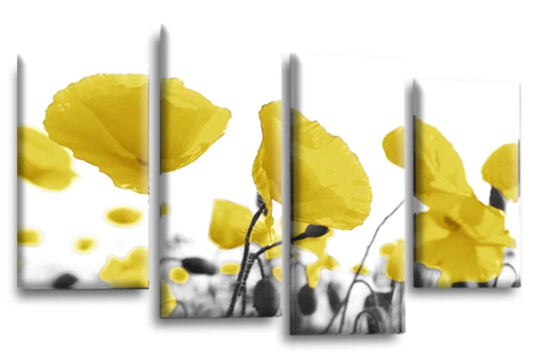 Framed Floral Wall Art Yellow Grey White Canvas Print Poppy Flowers Split Panel - Image 1 of 4