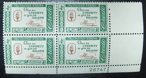 US 4¢ Stamp SC #1144 American Credo PATRICK HENRY MNH 1960. Plate block. - Picture 1 of 1