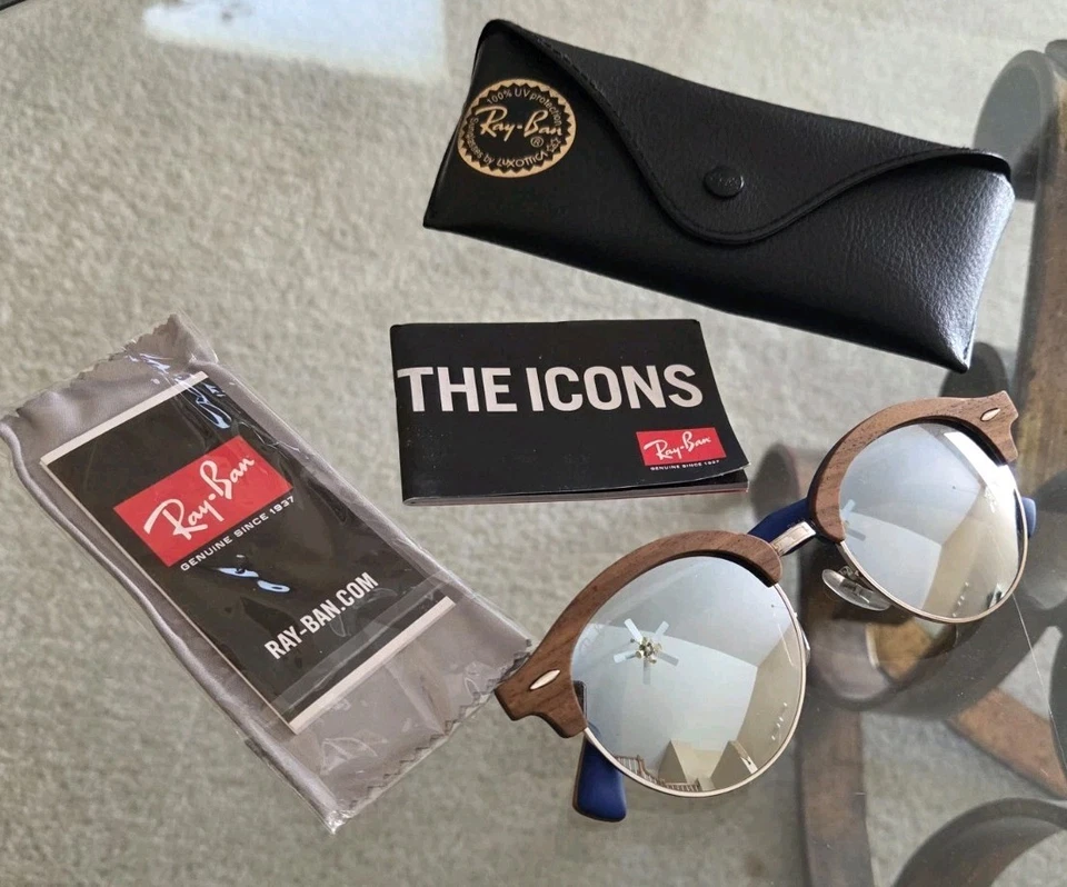 RARO NUEVO Genuino RAY-BAN CLUBMASTER MADERA Plata Espejo Gafas de Sol RB4246M 12179U Foto 1 de 4
