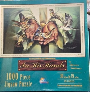 SUNSOUT IN HIS HANDS 1000 PC PUZZLE BIRDS EATING IN JESUS HANDS MATHEW 10:31 NEW - Picture 1 of 12