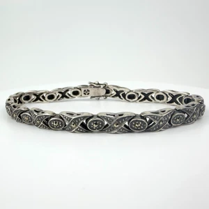 Brazalete Vintage Firmado MO Esterlina 925 XO Marcasita Abrazos Besos Amor 7.7"" 19G - Imagen 1 de 7