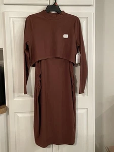 Damas Vestido Acanalado Dos Piezas Maternidad Canela Palo Color Talla S, M, L - Imagen 1 de 6