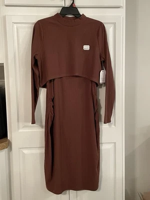 Ladies two-piece ribbed dress maternity cinnamon stick color size S, M, L - Image 1 of 4