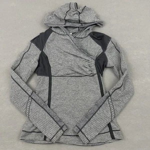Lululemon Hoodie Womens 6 Gray White Striped Pullover Wrap Zip Pocket Ponytail - Picture 1 of 11