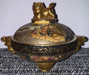 "Cuenco vintage Satsuma Foo Dogs con tapa hecho en China 10"" L X 7,25"" R X 7"" T" - Imagen 1 de 14