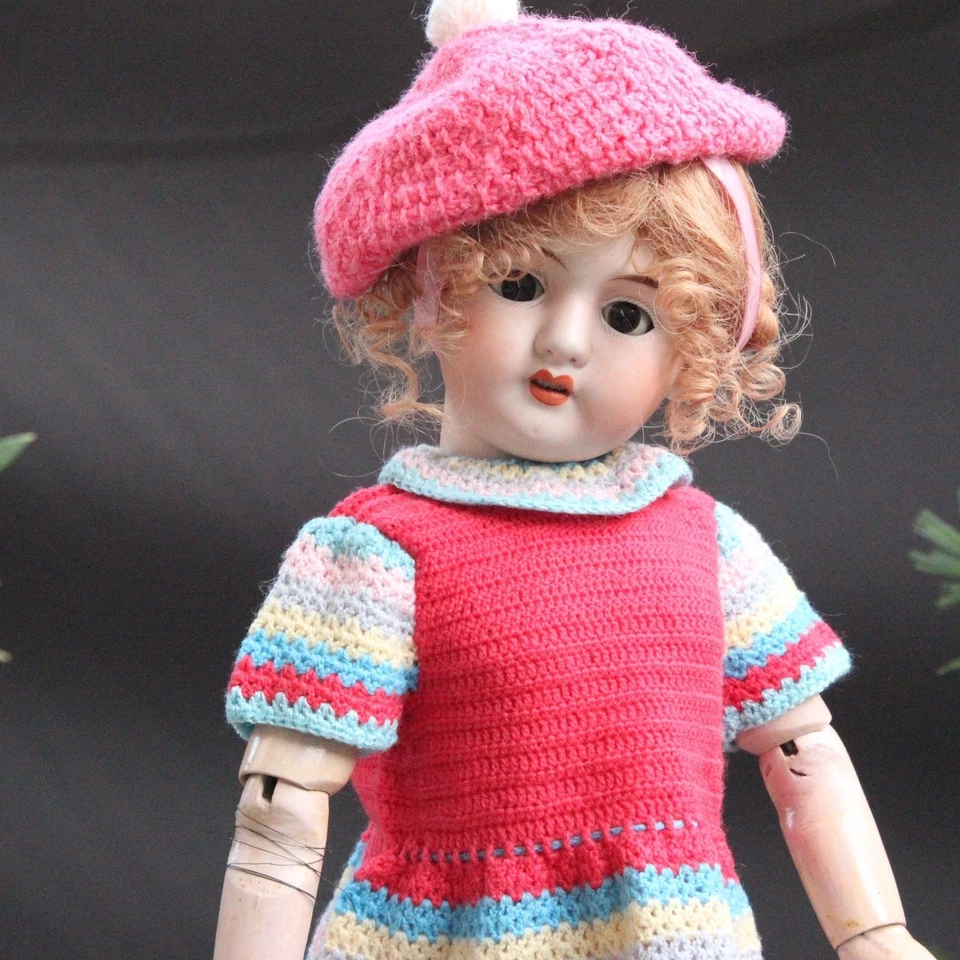 Vestido de muñeca rosa vintage con gorra para muñeca de 25" túnica antigua Foto 1 de 4