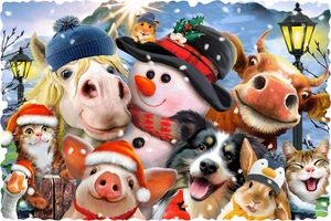 Barnyard Christmas (50 Piece Mini Christmas Wooden Jigsaw Puzzle) - Picture 1 of 5
