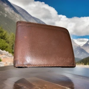 Cartera compacta plegable de cuero granulado marrón arce Walet Coach auténtica para hombre - Imagen 1 de 16