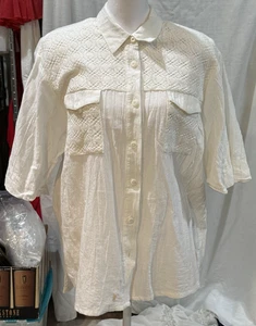 Vintage Koret White Cotton Blouse & Skirt Set | Union Made USA | Large & X-Large - Picture 1 of 7