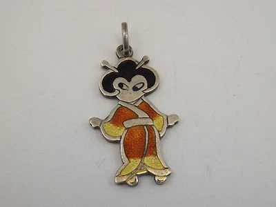 CIONDOLO ARGENTO SMALTO VINTAGE ANNI '70 GHEISHA - Immagine 1 di 2