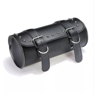Motorrad Satteltasche Werkzeugrolle Gepäckrolle Chopper Leder Schwarz 31x13cm# - Bild 1 von 8