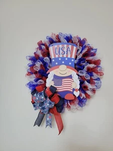 USA patriotic Independence Day Mesh Door Wreath Wall Decoration red white boom - Picture 1 of 18