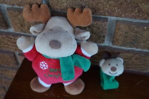 CHRISTMAS Plush BABY Lot Set CARTERS MOOSE 7" Rattle BEAR Wrist Tender Kiss Toys