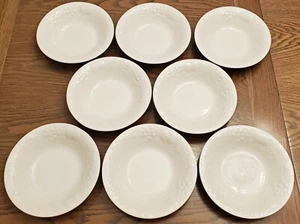 8 Gibson Designs FLOURISH Soup Bowls 8” D White Embossed Fruit - EUC! - Picture 1 of 7