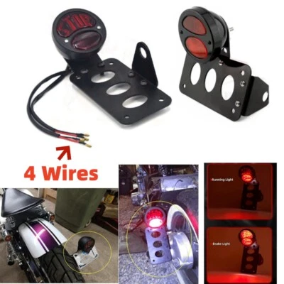 Motorcycle Stop LED Tail Brake Light Side Mount License Plate Bracket For Harley - Image 1 of 4