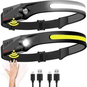 Linterna impermeable con sensor de movimiento de haz ancho 230° recargable faro LED de 2 piezas - Imagen 1 de 16