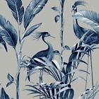 Belgravia Azzurra Leaf Heron Tropical Birds Leaves Fronds Wallpaper Blue 9506