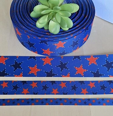 3/8, 5/8, 7/8 & 1.5" (1 YD) Patriotic Grosgrain Ribbon Red & Blue Stars - Image 1 of 2