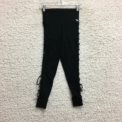 Pantalones ROSA Victorias Secret Extra Pequeños Adultos Negros Con Cordones Medias Logo Mujeres XS Foto 1 de 4