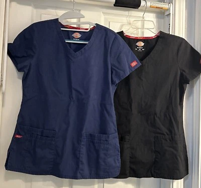 Lot of 2 Dickies Unisex V-Neck Scrub Tops -Size Small Blue And Black - Image 1 of 4