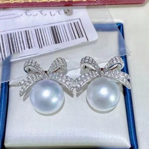 Wunderschöner AAAAA 10-11mm Südsee weißer RUNDER Perlenohrring 925er Jahre. - Bild 1 von 3