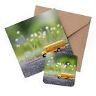 1 x Greeting Card & Coaster Set - Yellow School Bus Driver America #46509
