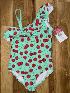 KANU Surf Girls 14 Surf One Piece Swimsuit SWIM New CHERRY Mint RUFFLE NWT - Picture 1 of 3