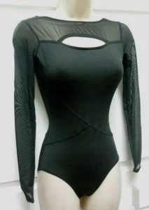 Capezio lowback long mesh sleeve leotard black keyhole front Inset Bra ch/ladies - Picture 1 of 7