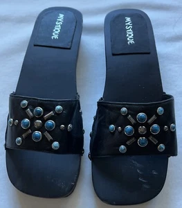 MYSTIQUE Beaded Slip On Sandals Wood Size 9 - Picture 1 of 13
