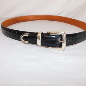 Cinturón de cuero italiano negro de piel de becerro Trafalgar para hombre talla 38 TX415-6 tono plateado - Imagen 1 de 9
