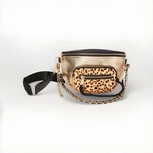 Womens Steve Madden Convertible Belt Bag Leopard Print Gold Cross Body Bag - Picture 1 of 8