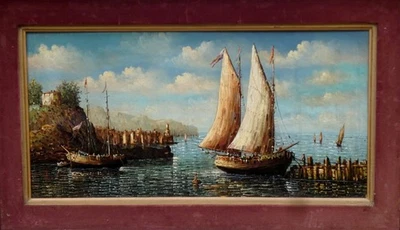 GROSSE & HELLE LANDSCHAFT..MEERKÜSTE IM MEDITERRAN 1950-1960...SIGNIERT ZANETI - Bild 1 von 4