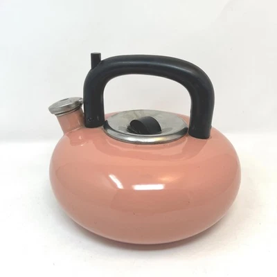 Chaleira de chá vintage redonda rosa metal 8,5" - Imagem 1 de 4