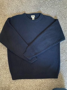 L L Bean Mens Mariner Rib Crew Sweater Size M Tall Navy Blue Cotton - Picture 1 of 8