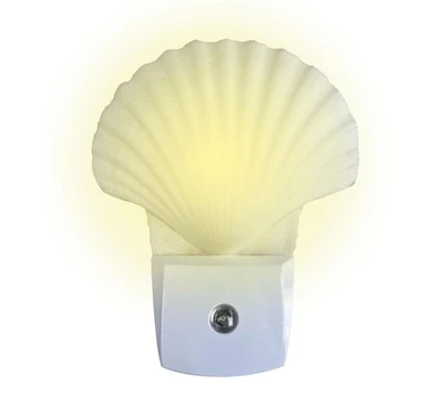 Luz nocturna Seashell - Luz nocturna de playa automática con almeja blanca - Luz de carcasa para... Foto 1 de 2