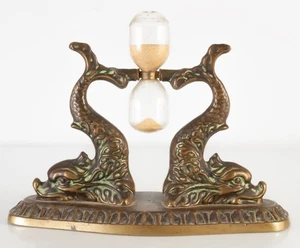 Antique Max Le Verrier Bronze Hourglass Two Dolphins Art Deco French Sculpture - Picture 1 of 5