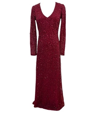 Adrianne Papell Burgundy Sequin Beaded Gown Sz 0 Holiday Winter Party Event  - Image 1 of 4