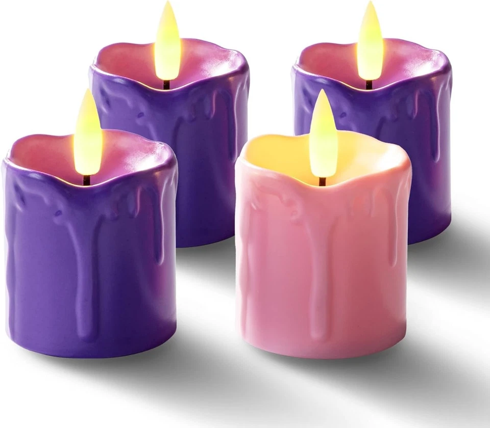 Juego de 4 velas de Adviento Homemory púrpura y rosa, 400+ horas de larga duración, Flic... Foto 1 de 4