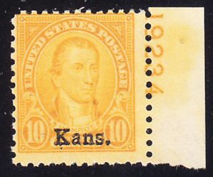 US Scott 668 old 10c Kans. overprint PNS M/NH/OG CV $45
