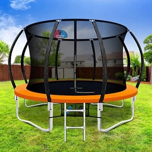 10FT Trampoline Round Trampoline With Basketball Hoop Kids Safety Net Pad Ladder - Picture 1 of 6