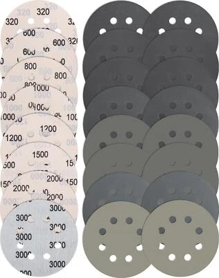 JATILER 24 Pcs 125mm Sanding Discs, 8 Hole Wet and Dry Sanding Disc Grit Hook and Loop