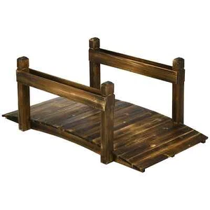 5FT Wooden Garden Bridge with Planters on Safety Railings, Stained - Picture 1 of 11