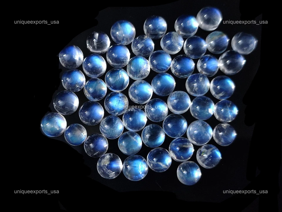 2 Pcs Natural Round Rainbow Moonstone Gemstone Wire Wrapped Cabochon 7x7x3 mm - Image 1 of 3