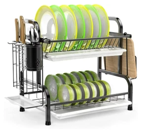 iSPECLE 2-Tier 304 Stainless Steel Dish Drying Rack Kitchen Counter HP08 - BLACK - Picture 1 of 5