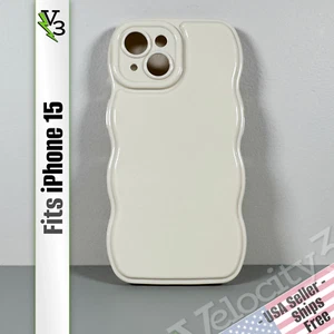 Case for iPhone 15 - Creamy Beige | High Gloss | Wavy Edges | Slim Contour Grip - Picture 1 of 14