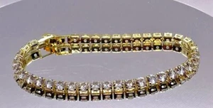 9.00 Ct Round Cut Simulated Diamond Tennis Bracelet 14k Yellow Gold Plated - Picture 1 of 5