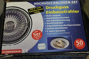 Hochvolt Einbaustrahler Halogen-5er Set weiß, aus Druckguß nicht rostend, - Bild 1 von 4