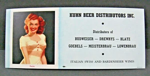 Vintage Pinup Girl Kuhn Beer Distributors Inc Adv Ink Blotter Michigan City Ind - Picture 1 of 1